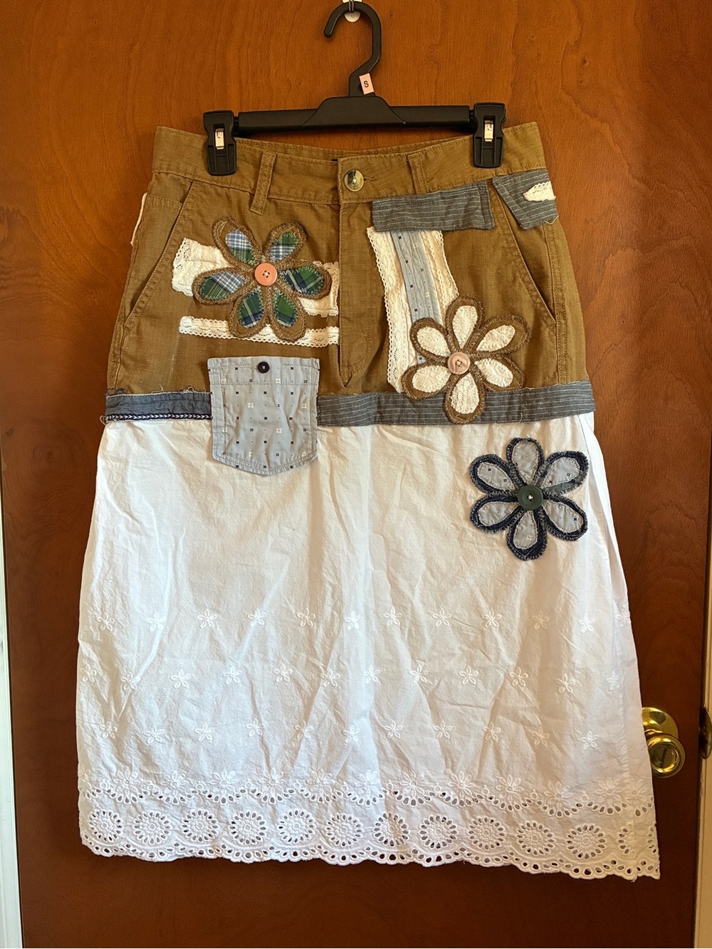 Vans Two-Tone Patchwork Midi Skirt in Tan and White